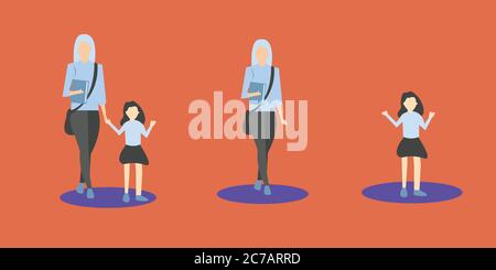 A teenager student going to school with her little sister Stock Vector