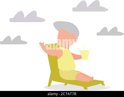 A man lying on th elounger at the beach and having a drink Stock Vector