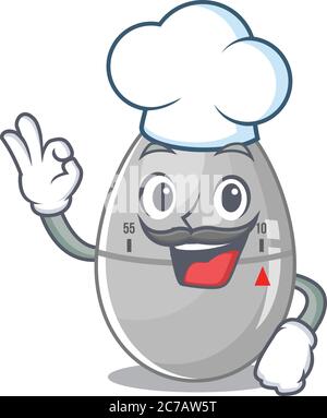 Talented egg kitchen timer chef cartoon drawing wearing chef hat Stock Vector