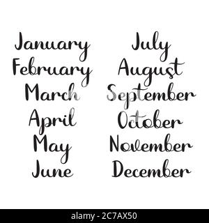 Hand Lettered Months of the Year Set. January, February, March, April ...