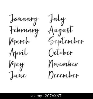 Hand Lettered Months of the Year Set. January, February, March, April ...