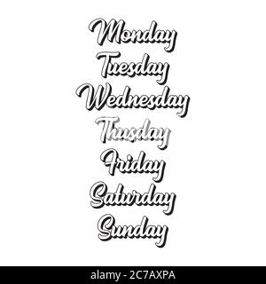 Handwritten Days of Week. Sunday, Monday, Tuesday, Wednesday, Thursday,  Friday, Saturday. Modern Calligraphy. Isolated on White Background. Hand  lettering calendar 3554598 Vector Art at Vecteezy