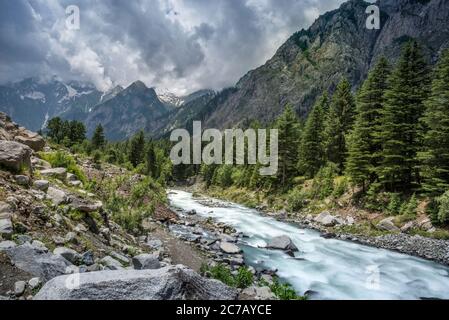 Beautiful green vallery view with fresh waterway landscape Stock Photo