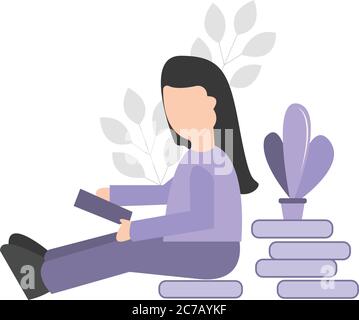 A school girl sitting on the pile of books Stock Vector