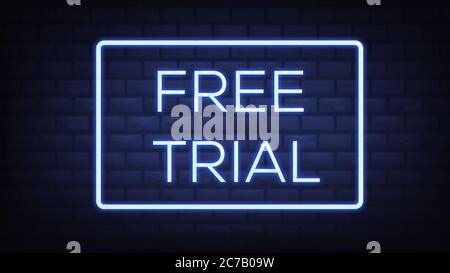 Free trial neon light signs illustration on brick wall background Stock Photo