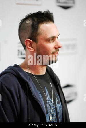 Adam 'DJ AM' Goldstein arrives with scars after plain crash and before performance with Jay-Z at the reopening of the Palladium in Hollywood. Credit: Jared Milgrim/The Photo Access Stock Photo