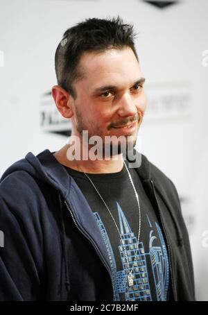 Adam 'DJ AM' Goldstein arrives with scars after plain crash and before performance with Jay-Z at the reopening of the Palladium in Hollywood. Credit: Jared Milgrim/The Photo Access Stock Photo