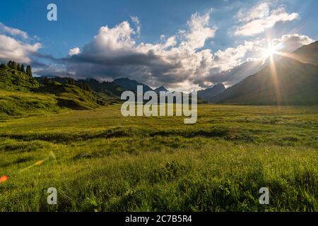 Fantastic hike in the beautiful Lechquellen Mountains - Warth-Schröcken - Bregenzerwald in Vorarlberg Stock Photo