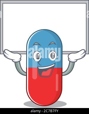 Mascot character of medicine pills rise up a white board Stock Vector ...
