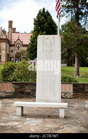The veterans war memorial in front of the town hall on Washington Street in Wellesley, Massachusetts, USA. Stock Photo