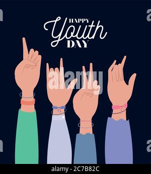 hands up of happy youth day design, Young holiday and friendship theme Vector illustration Stock Vector