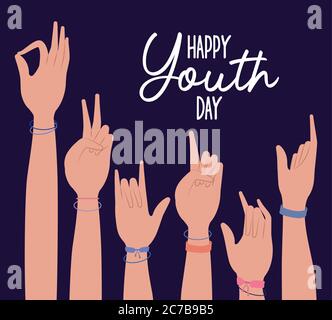 hands up of happy youth day design, Young holiday and friendship theme Vector illustration Stock Vector