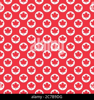 Seamless geometric patterns with with maple leafs in circle shapes Stock Vector