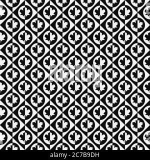 Seamless geometric patterns with with maple leafs in circle shapes Stock Vector