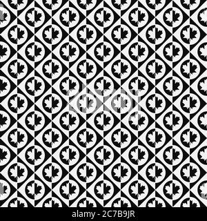 Seamless geometric patterns with with maple leafs in circle shapes Stock Vector