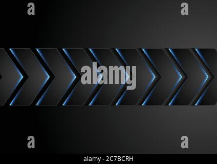 Black technology arrows with blue neon light background. Vector glowing design Stock Vector