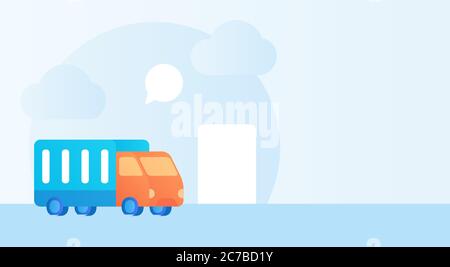 Track delivery service tracking truck using smartphone application icon campaign for web website home homepage landing template banner with cartoon Stock Vector