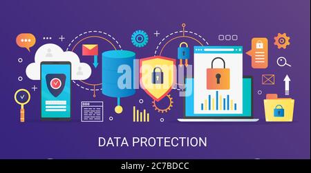 Modern vector flat gradient Data protection concept banner with icons and text Stock Vector