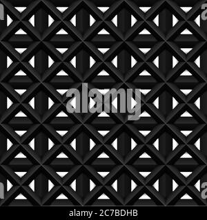 Black seamless 3d texture. Interior wall decoration. Vector interior cage wall panel pattern Stock Vector