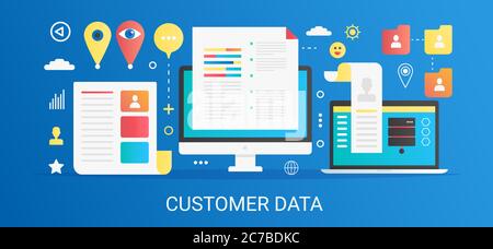 Modern vector flat gradient customer data concept banner with icons and text Stock Vector