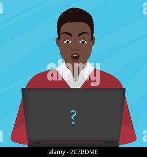 Vector portrait of surprised african american black young man with mobile phone Stock Vector