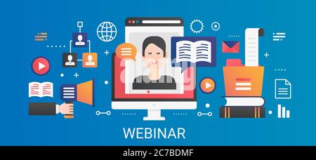 Modern vector flat gradient Webinar concept banner with icons and text Stock Vector