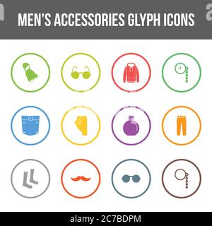 Unique men's accessories vector glyph icon set Stock Vector