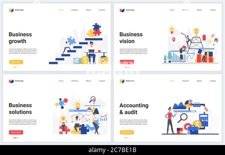 Business success solution vector illustration set. Creative concept banners for website design with commerce successful solutions for investment, business accounting, analysis of economic growth Stock Vector