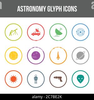 Unique astronomy vector glyph icon set Stock Vector