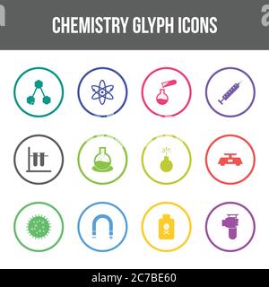 Unique chemistry vector glyph icon set Stock Vector