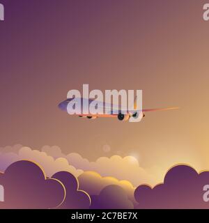 Airplane take off in front of the sun – vector illustration Stock ...