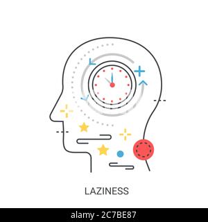 Laziness flat line vector illustration concept isolated Stock Vector