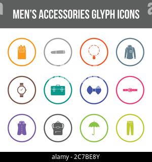 Unique men's accessories vector glyph icon set Stock Vector