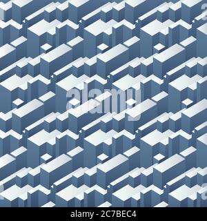 Vector seamless isometric pattern, 3d abstract rectangle cubes background. Simple geometric city imitation Stock Vector