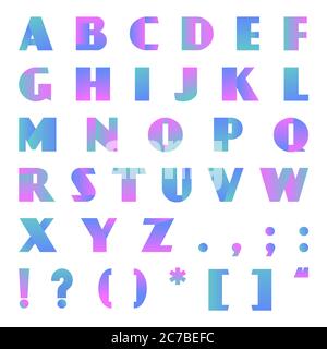 Creative modern bright gradient font. Vector alphabet with blue rose violet gradient effect letters Stock Vector