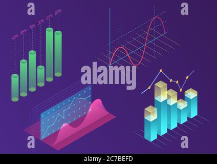 Bright modern gradient color infographic vector elements. 3d isometric design for promotion, presentation, sales banner, income report design, stylish website Stock Vector