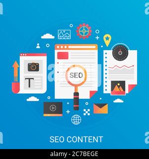 Modern vector flat gradient SEO content development concept banner with icons and text Stock Vector