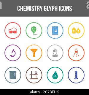 Unique chemistry vector glyph icon set Stock Vector