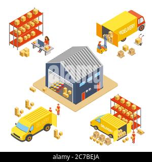Vector isometric forklift and warehouse workers Stock Vector Image ...