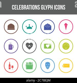 Unique celebration vector glyph icon set Stock Vector