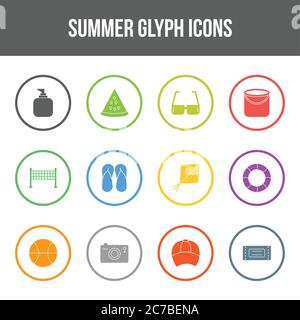 Unique summer vector glyph icon set Stock Vector