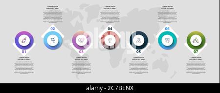 Infographics with 7 circles and arrows. Modern vector template. Can be used for seven business, web, banner, workflow layout, presentations Stock Vector