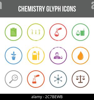 Unique chemistry vector glyph icon set Stock Vector