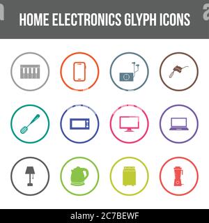 Unique home electronics vector glyph icon set Stock Vector