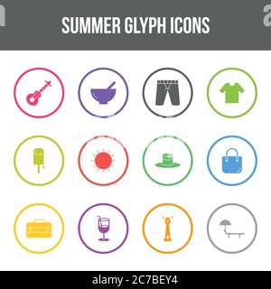 Unique summer vector glyph icon set Stock Vector
