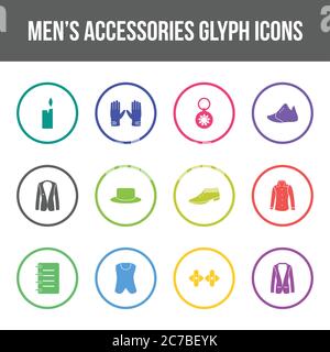 Unique men's accessories vector glyph icon set Stock Vector