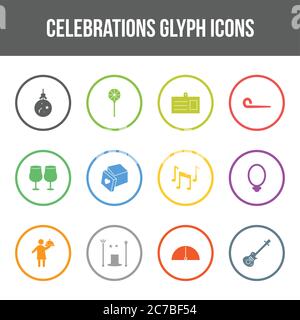 Unique celebration vector glyph icon set Stock Vector
