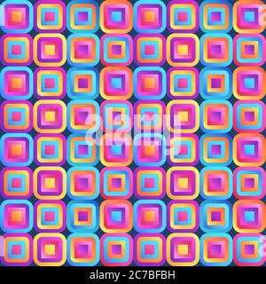 Fresh modern decorative gradient vibrant color squares seamless pattern with smooth corners Stock Vector