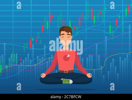Young man trader under crypto or stock market exchange chart concept. Business trader, finance stock market graph Stock Vector