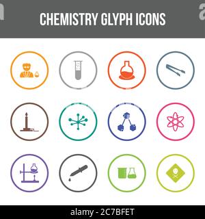 Unique chemistry vector glyph icon set Stock Vector